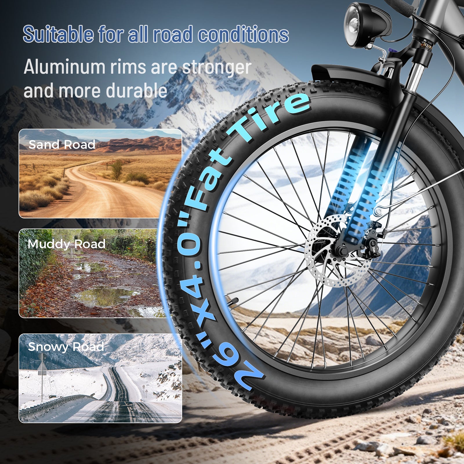 YareYi Electric Bike for Adults 26", 2000W Peak E-Mountain Bicycle, 28MPH Fat Tire Ebike, 48V 15Ah Removable Battery, 7 Speed and Front Suspension with Rear Rack UL2849