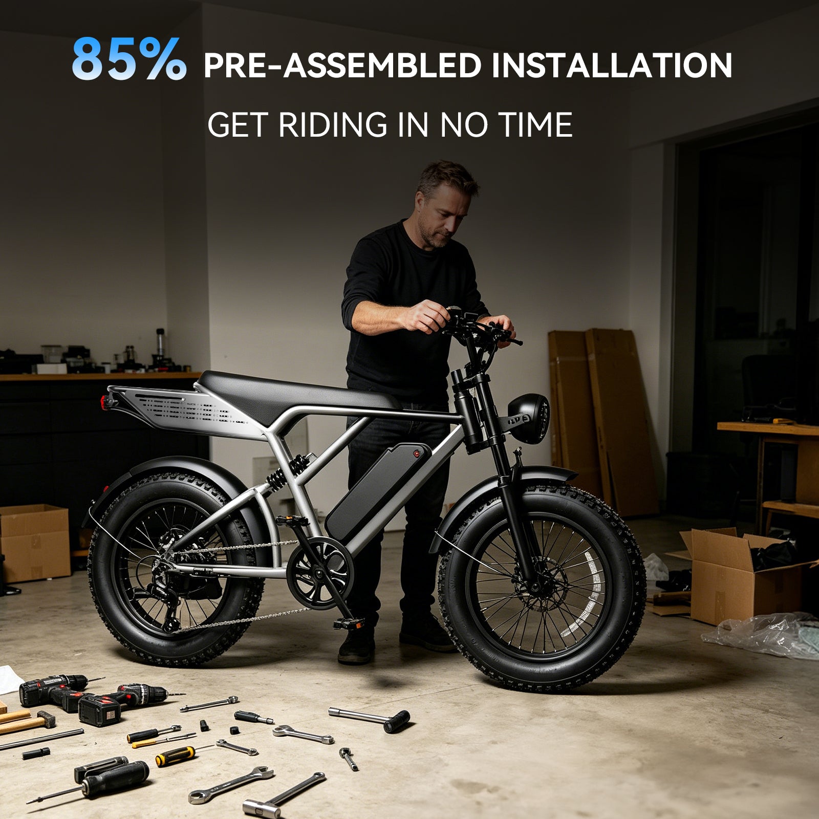 YareYi Electric Bike for Adults 38MPH, 3000W Peak E-Mountain Bicycle, 20" Fat Tire E-bike, 52V 20Ah Removable Battery UL2849