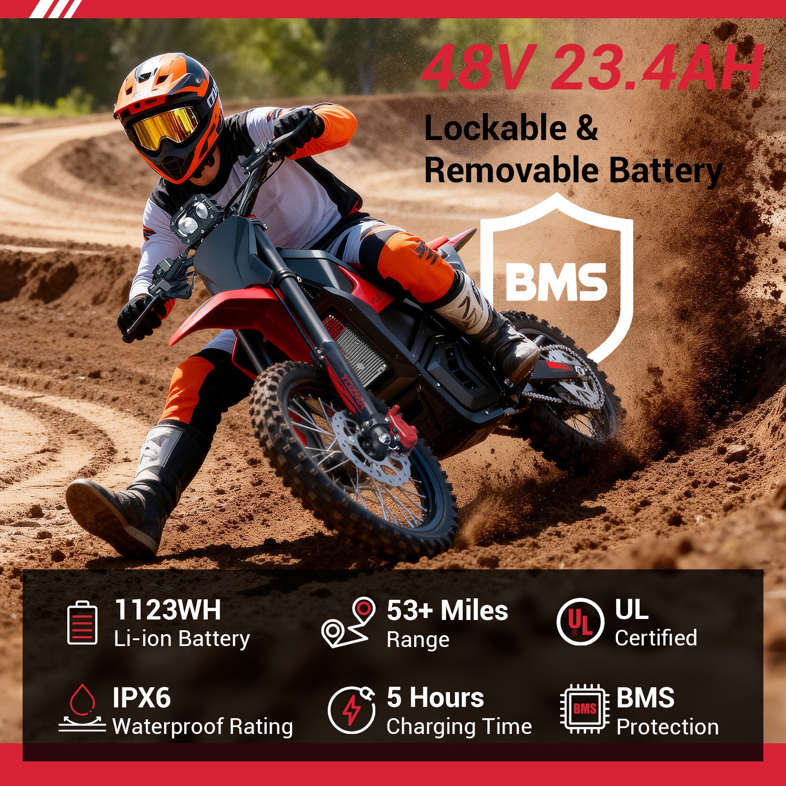 Yozma IN10 Electric Dirt Bike, 2600W Peak Motor Max 40 Mph , 48V 23Ah Battery, 14"/12" Tires, Dual Hydraulic Brakes, All Terrain Motorized Dirt Bikes