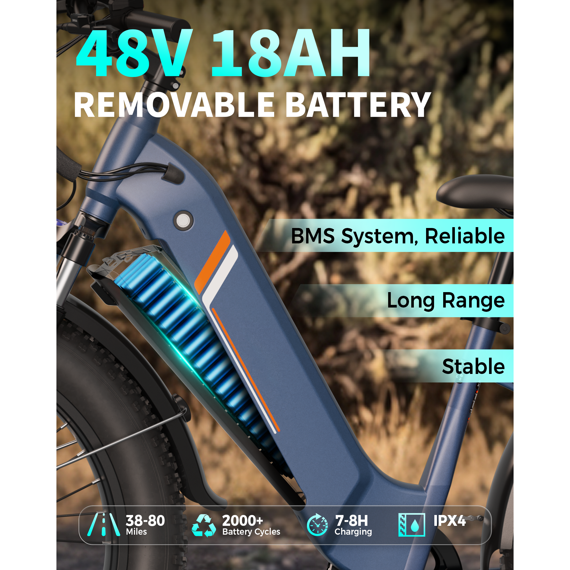 YareYi Electric Bike for Adults, 1500W Peak Motor 28 Mph, 48V 18Ah Removable Battery, 26'' x 4'' Fat Tire E-Mountain Bicycle, APP Control with Turn Signal, UL2849