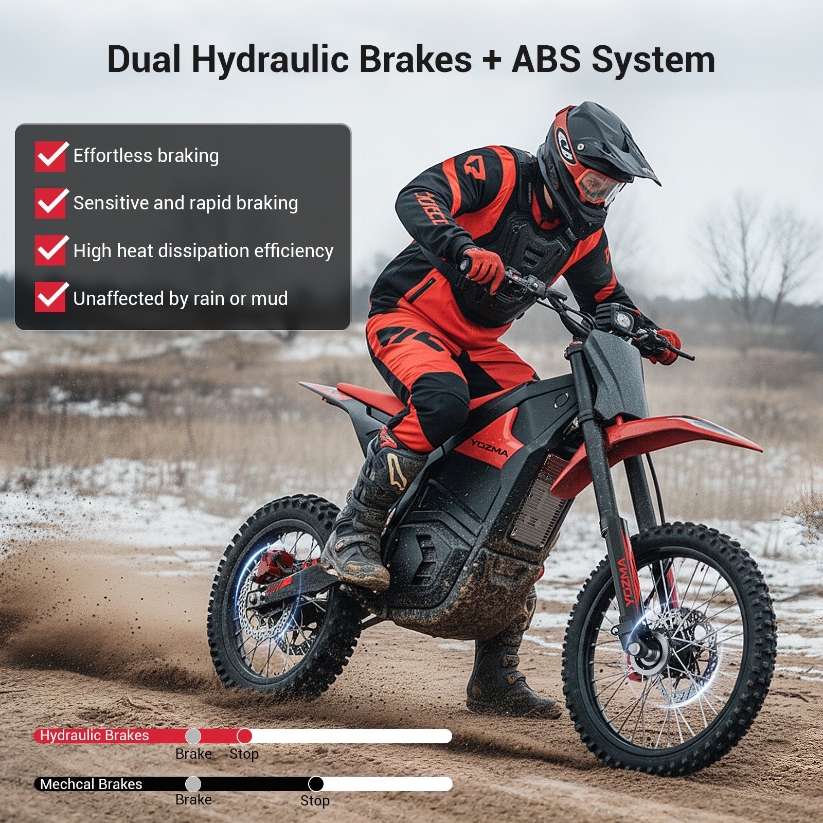 Yozma IN10 Electric Dirt Bike, 2600W Peak Motor Max 40 Mph , 48V 23Ah Battery, 14"/12" Tires, Dual Hydraulic Brakes, All Terrain Motorized Dirt Bikes