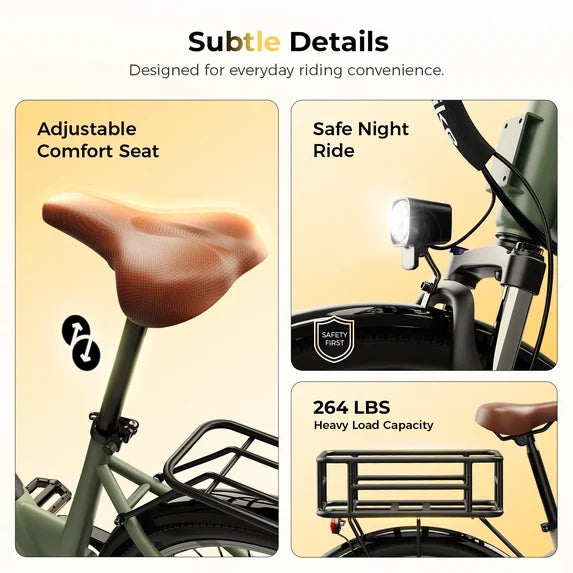 Electric Bike for Adults, 500W City Cruiser Ebike with 36V 13AH Built-in Battery, 26" Step-thru Electric Commuter Bike for Woman, Front Suspension, 7-Speed Bicycles UL2849
