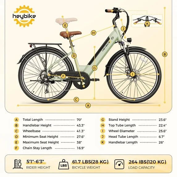 Electric Bike for Adults, 500W City Cruiser Ebike with 36V 13AH Built-in Battery, 26" Step-thru Electric Commuter Bike for Woman, Front Suspension, 7-Speed Bicycles UL2849