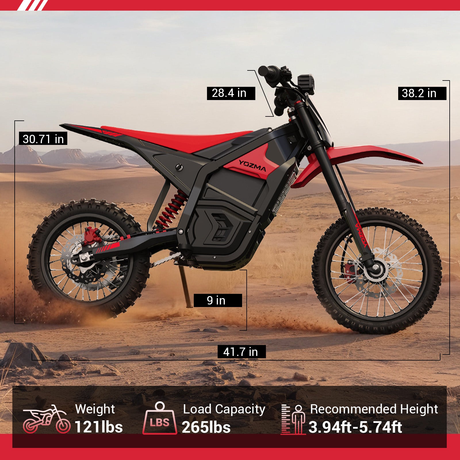 Yozma IN10 Electric Dirt Bike, 2600W Peak Motor Max 40 Mph , 48V 23Ah Battery, 14"/12" Tires, Dual Hydraulic Brakes, All Terrain Motorized Dirt Bikes