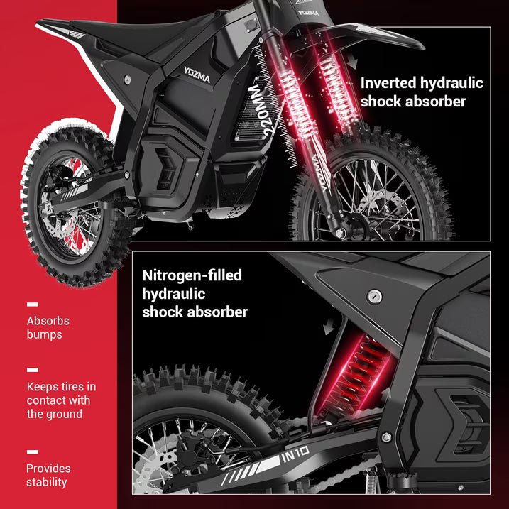 Yozma IN10 Electric Dirt Bike, 2600W Peak Motor Max 40 Mph , 48V 23Ah Battery, 14"/12" Tires, Dual Hydraulic Brakes, All Terrain Motorized Dirt Bikes