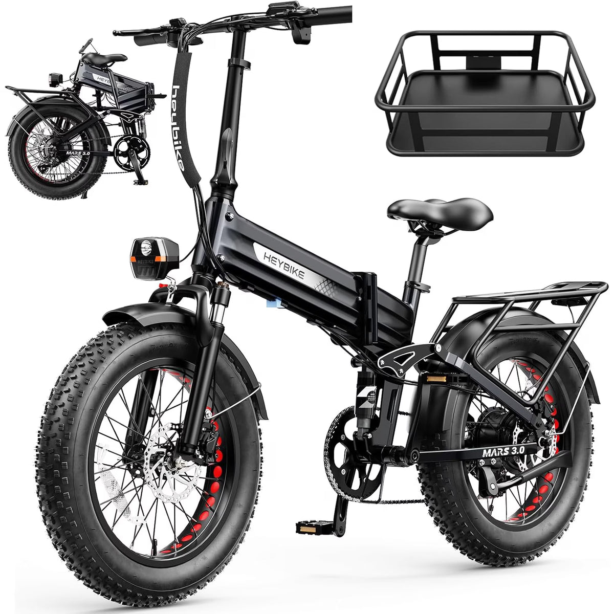 Heybike Mars 3.0 Electric Bike for Adults, 750W Rated Motor Foldable Ebike with 48V 13AH Removable Battery, 20" Fat Tire Electric Bicycles, Up to 28 MPH & NFC Unlock, UL2849