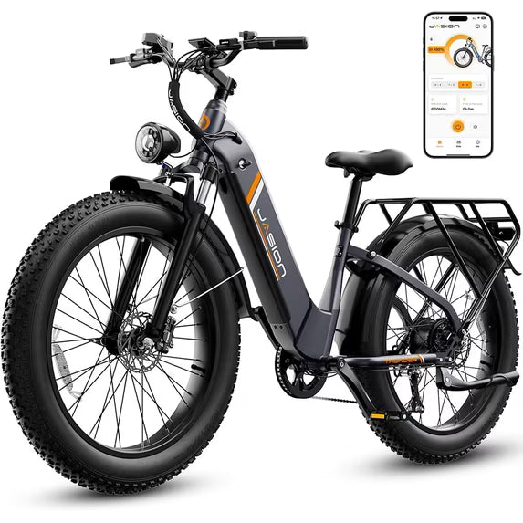 Jasion Thunder Electric Bike for Adults, 750W Rated Motor 48V 18Ah Removable Battery, 80 Miles Longe Range, 26'' x 4'' Fat Tire E-Mountain Bicycle, APP Control, UL2849