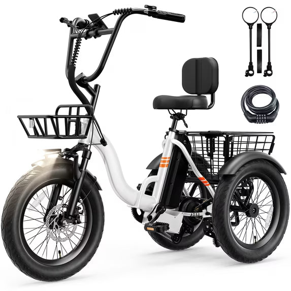 YareYi 3 Wheel Electric Bike for Adults, 500W Rated Foldable Electric Tricycle with Baskets, 18" Fat Tire E Trike with 48V 13Ah Battery, Up to 55 Mile, UL 2849 Certified, Black