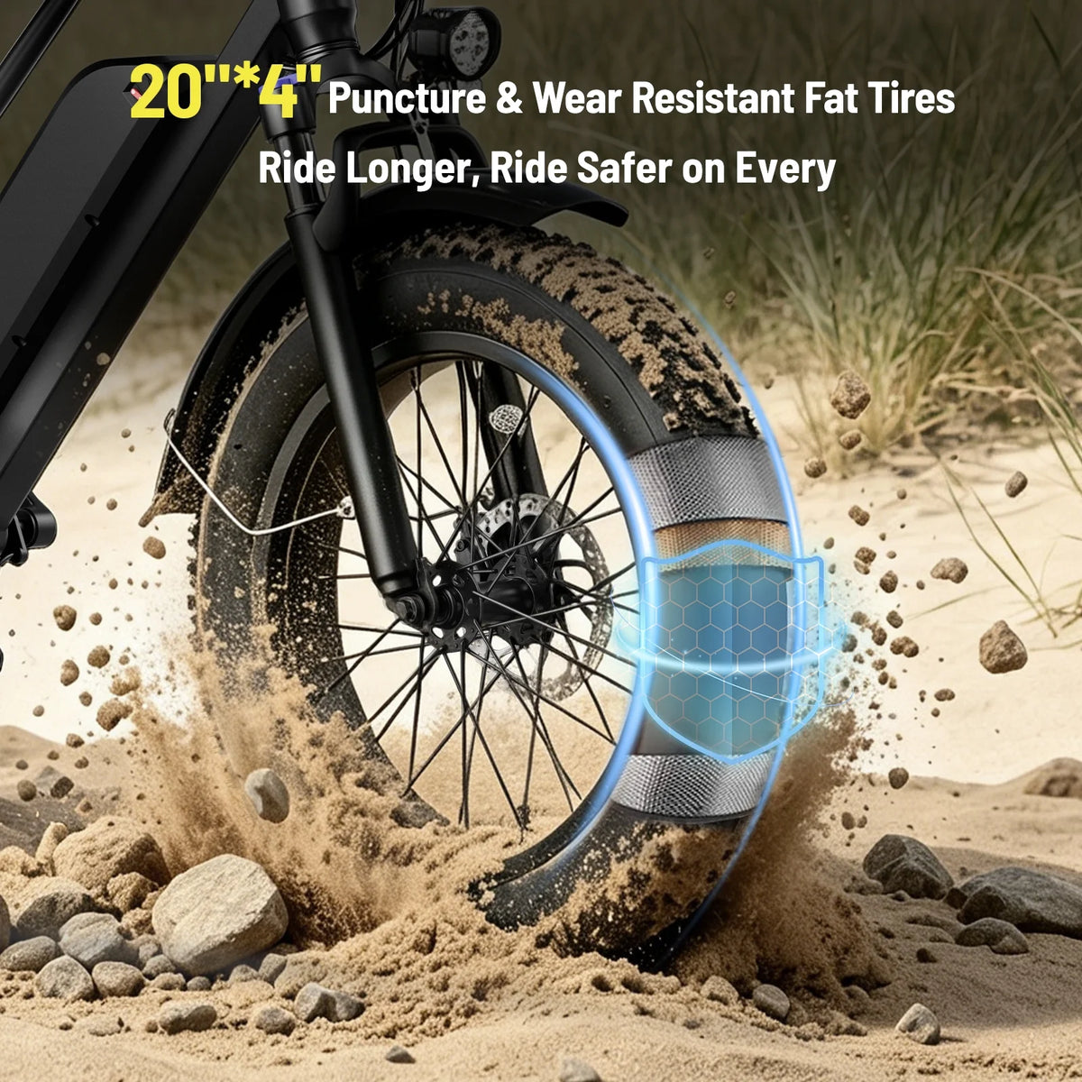YareYi Electric Bike for Adults, 500W E-Mountain Bicycle, 20"x4" Fat Tire Ebike with Speedometer, 48V 624Wh Removable Battery 70Miles Range, 7 Speed and Full Suspension UL2849