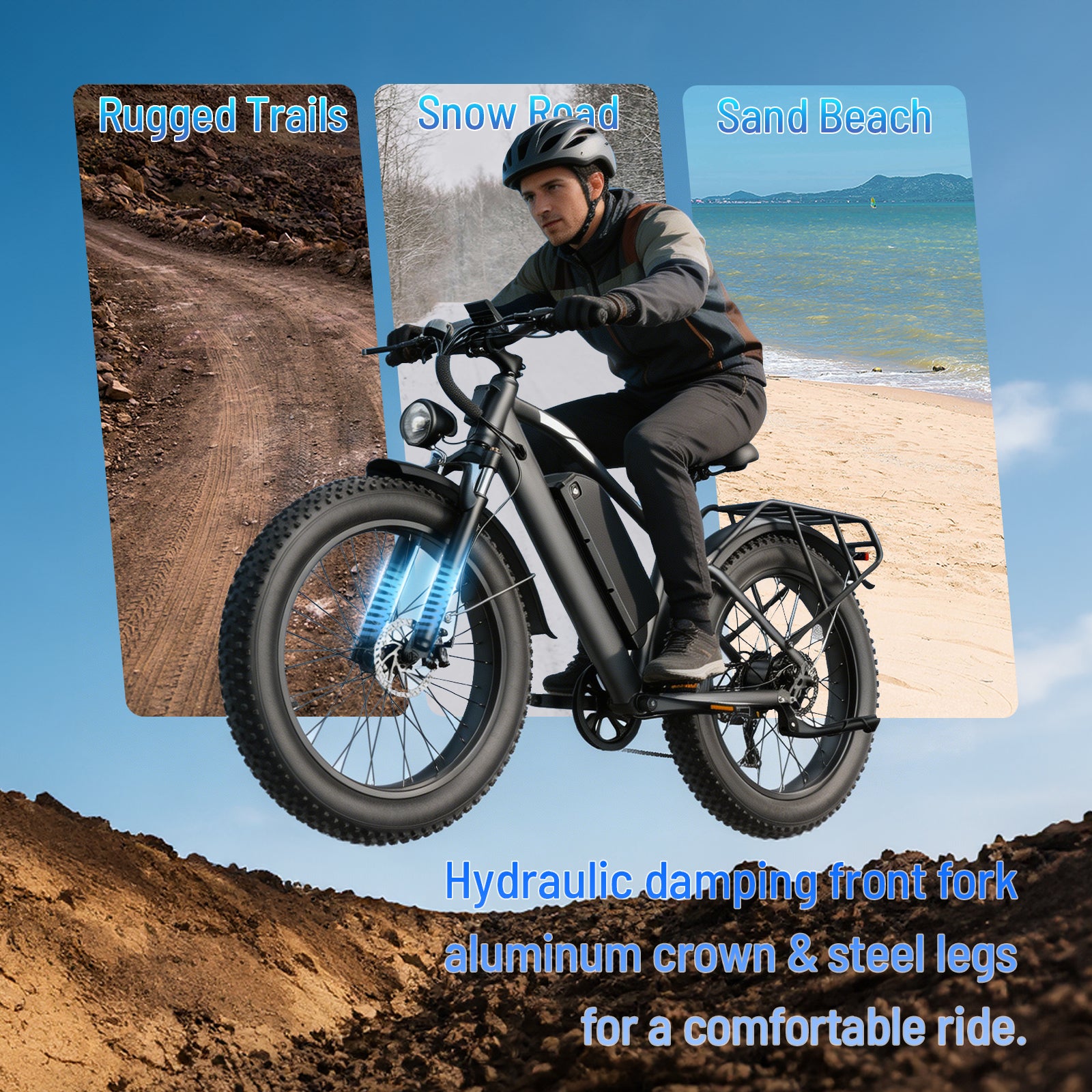 YareYi Electric Bike for Adults 26", 2000W Peak E-Mountain Bicycle, 28MPH Fat Tire Ebike, 48V 15Ah Removable Battery, 7 Speed and Front Suspension with Rear Rack UL2849