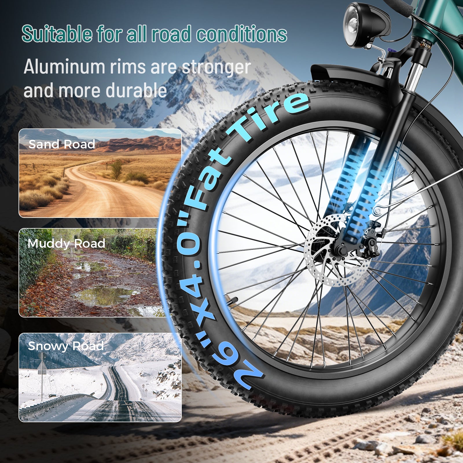 YareYi Electric Bike for Adults 26", 2000W Peak E-Mountain Bicycle, 28MPH Fat Tire Ebike, 48V 15Ah Removable Battery, 7 Speed and Front Suspension with Rear Rack UL2849