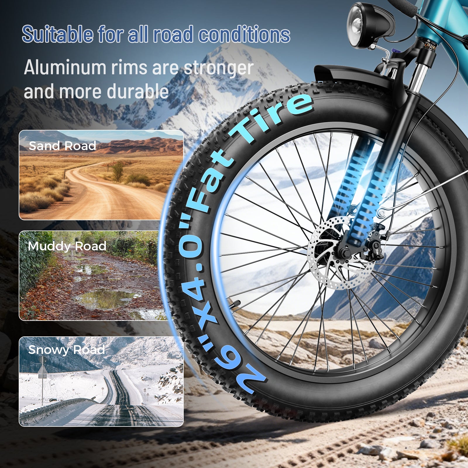 YareYi Electric Bike for Adults 26", 2000W Peak E-Mountain Bicycle, 28MPH Fat Tire Ebike, 48V 15Ah Removable Battery, 7 Speed and Front Suspension with Rear Rack UL2849
