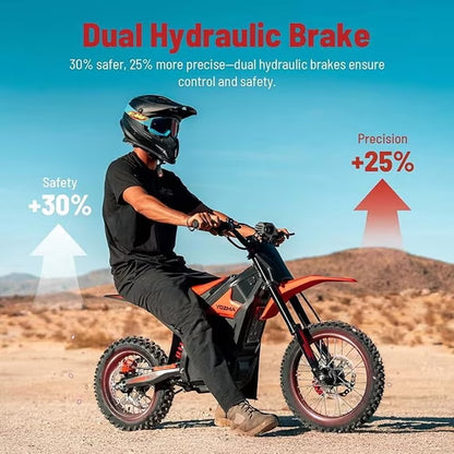 Yozma IN10 Electric Dirt Bike, 2600W Peak Motor Max 40 Mph , 48V 23Ah Battery, 14"/12" Tires, Dual Hydraulic Brakes, All Terrain Motorized Dirt Bikes