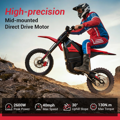 Yozma IN10 Electric Dirt Bike, 2600W Peak Motor Max 40 Mph , 48V 23Ah Battery, 14"/12" Tires, Dual Hydraulic Brakes, All Terrain Motorized Dirt Bikes