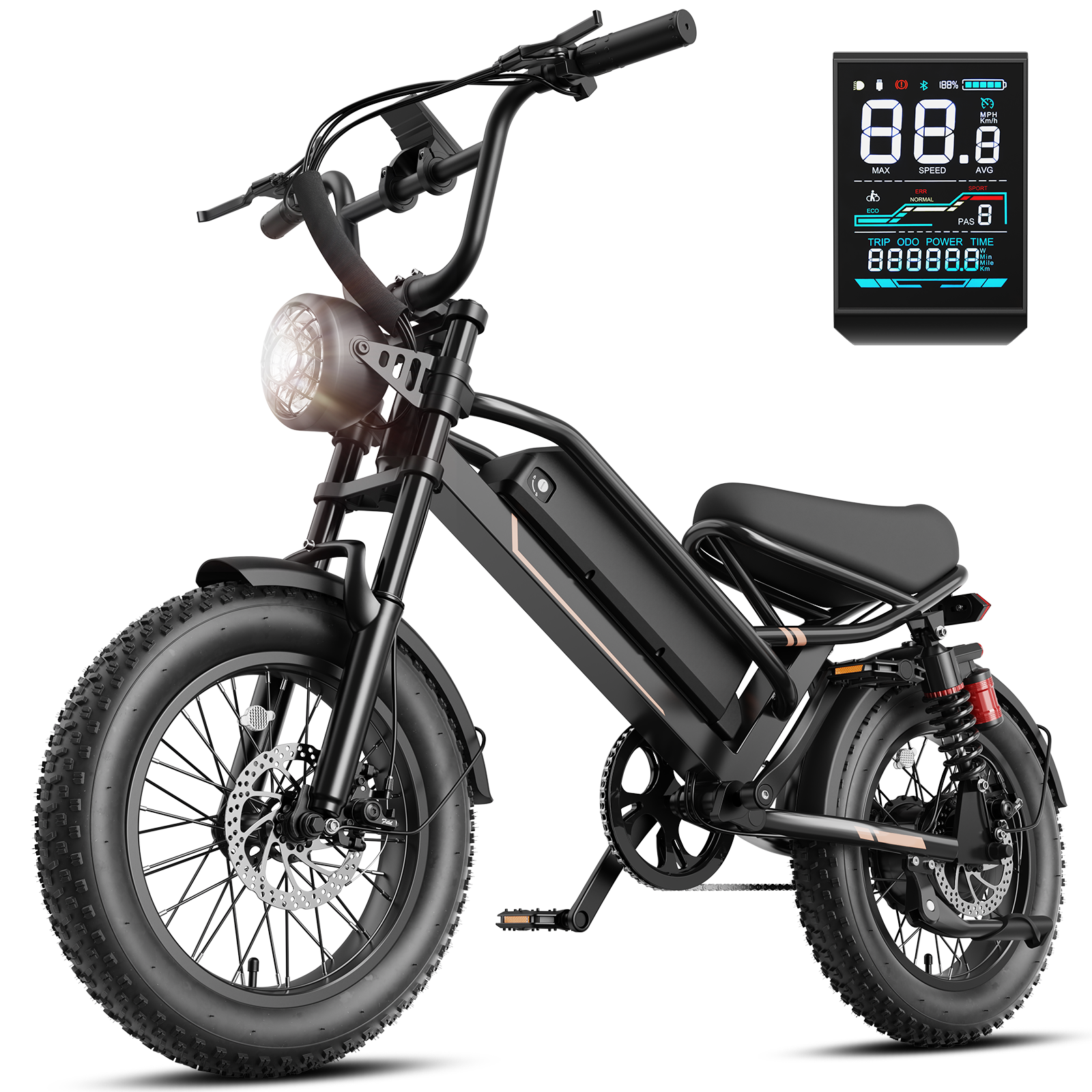YareYi Electric Bike for Adults 16", 2000W Peak E-Mountain Bicycle, 28MPH Fat Tire Ebike, 48V 12.5Ah Removable Battery UL2849