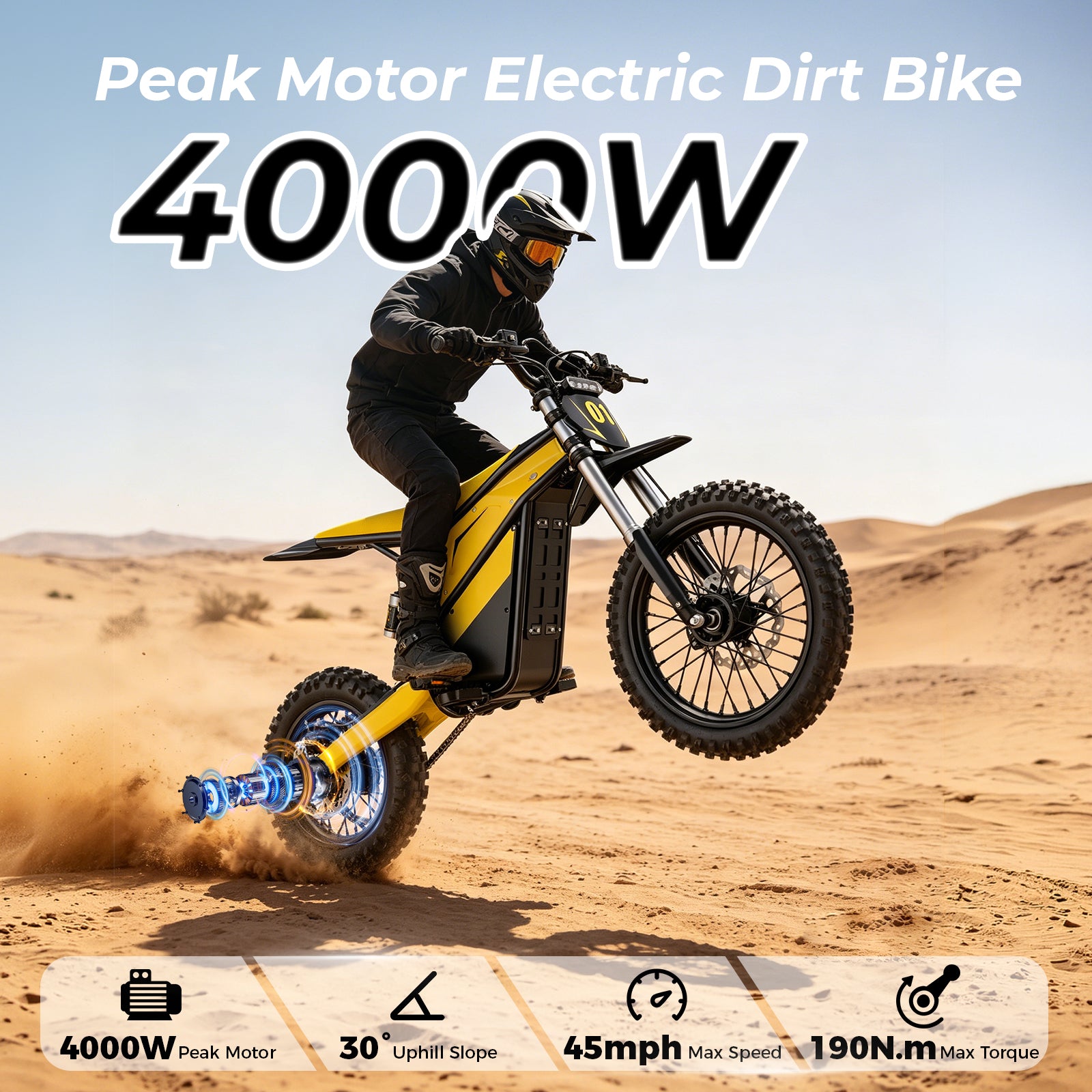 4000W Peak Motor Electric Dirt Bike, 52V 26Ah Battery Max 45 Mph Ebike , 14"/12" Tires, Dual Hydraulic Brakes, All Terrain Motorized Dirt Bikes