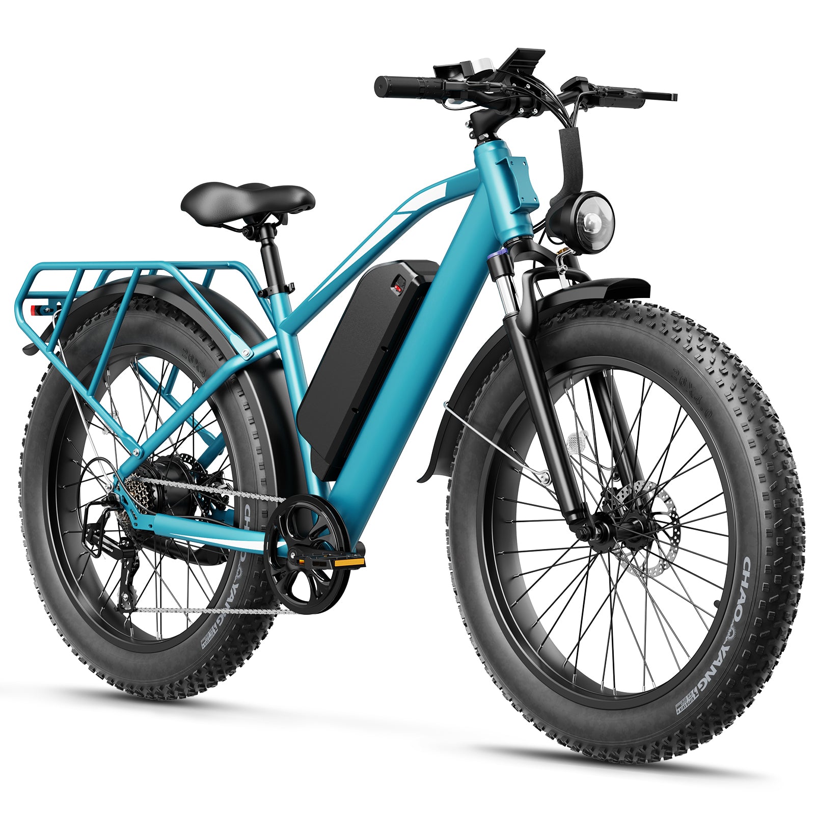 YareYi Electric Bike for Adults 26", 2000W Peak E-Mountain Bicycle, 28MPH Fat Tire Ebike, 48V 15Ah Removable Battery, 7 Speed and Front Suspension with Rear Rack UL2849