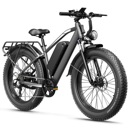 YareYi Electric Bike for Adults 26", 2000W Peak E-Mountain Bicycle, 28MPH Fat Tire Ebike, 48V 15Ah Removable Battery, 7 Speed and Front Suspension with Rear Rack UL2849