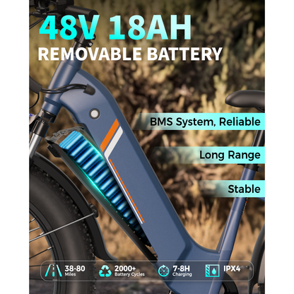 YareYi Electric Bike for Adults, 1500W Peak Motor 28 Mph, 48V 18Ah Removable Battery, 26'' x 4'' Fat Tire E-Mountain Bicycle, APP Control with Turn Signal, UL2849