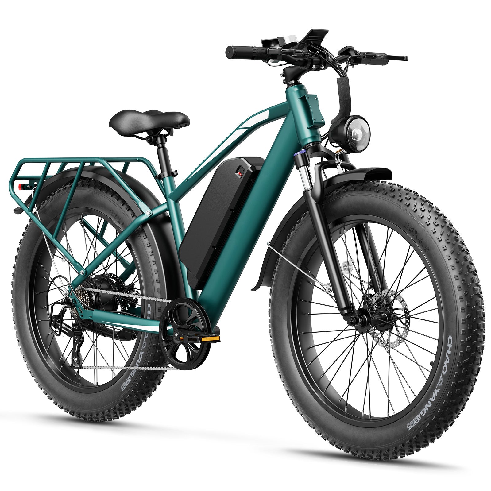 YareYi Electric Bike for Adults 26", 2000W Peak E-Mountain Bicycle, 28MPH Fat Tire Ebike, 48V 15Ah Removable Battery, 7 Speed and Front Suspension with Rear Rack UL2849