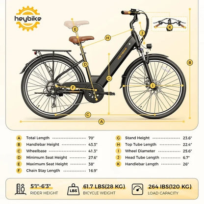 Electric Bike for Adults, 500W City Cruiser Ebike with 36V 13AH Built-in Battery, 26" Step-thru Electric Commuter Bike for Woman, Front Suspension, 7-Speed Bicycles UL2849