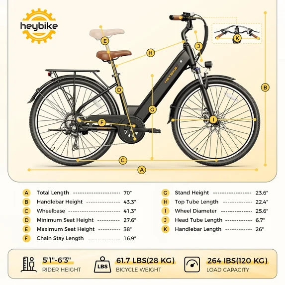 Electric Bike for Adults, 500W City Cruiser Ebike with 36V 13AH Built-in Battery, 26" Step-thru Electric Commuter Bike for Woman, Front Suspension, 7-Speed Bicycles UL2849