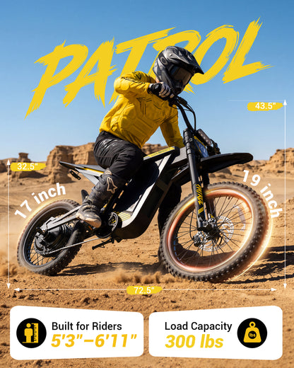 Jasion Patrol 52 Electric Dirt Bike for Adults 19"/17", 4000 Peak Motorcycle with 52V 30AH 1560Wh Battery, 50-Mile Range Fat Tire Electric Motorcycle, UL 2849