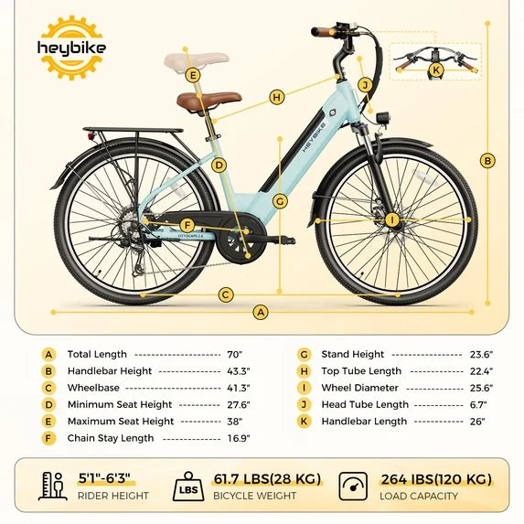 Electric Bike for Adults, 500W City Cruiser Ebike with 36V 13AH Built-in Battery, 26" Step-thru Electric Commuter Bike for Woman, Front Suspension, 7-Speed Bicycles UL2849
