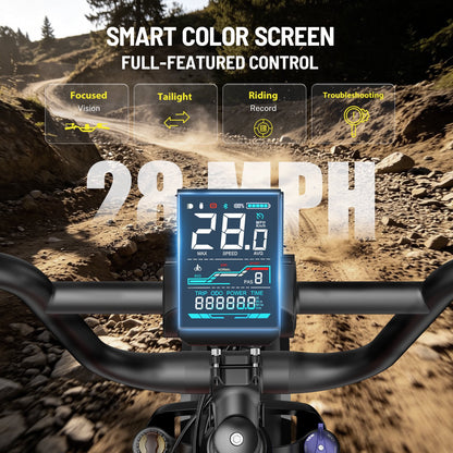 YareYi Electric Bike for Adults, 500W E-Mountain Bicycle, 20"x4" Fat Tire Ebike with Speedometer, 48V 624Wh Removable Battery 70Miles Range, 7 Speed and Full Suspension UL2849