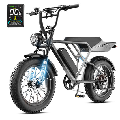 YareYi Electric Bike for Adults 38MPH, 3000W Peak E-Mountain Bicycle, 20" Fat Tire E-bike, 52V 20Ah Removable Battery UL2849