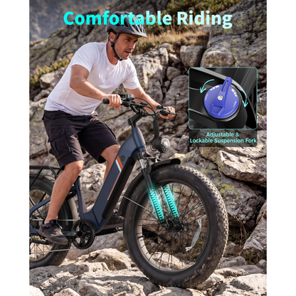 YareYi Electric Bike for Adults, 1500W Peak Motor 28 Mph, 48V 18Ah Removable Battery, 26'' x 4'' Fat Tire E-Mountain Bicycle, APP Control with Turn Signal, UL2849