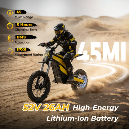 4000W Peak Motor Electric Dirt Bike, 52V 26Ah Battery Max 45 Mph Ebike , 14"/12" Tires, Dual Hydraulic Brakes, All Terrain Motorized Dirt Bikes