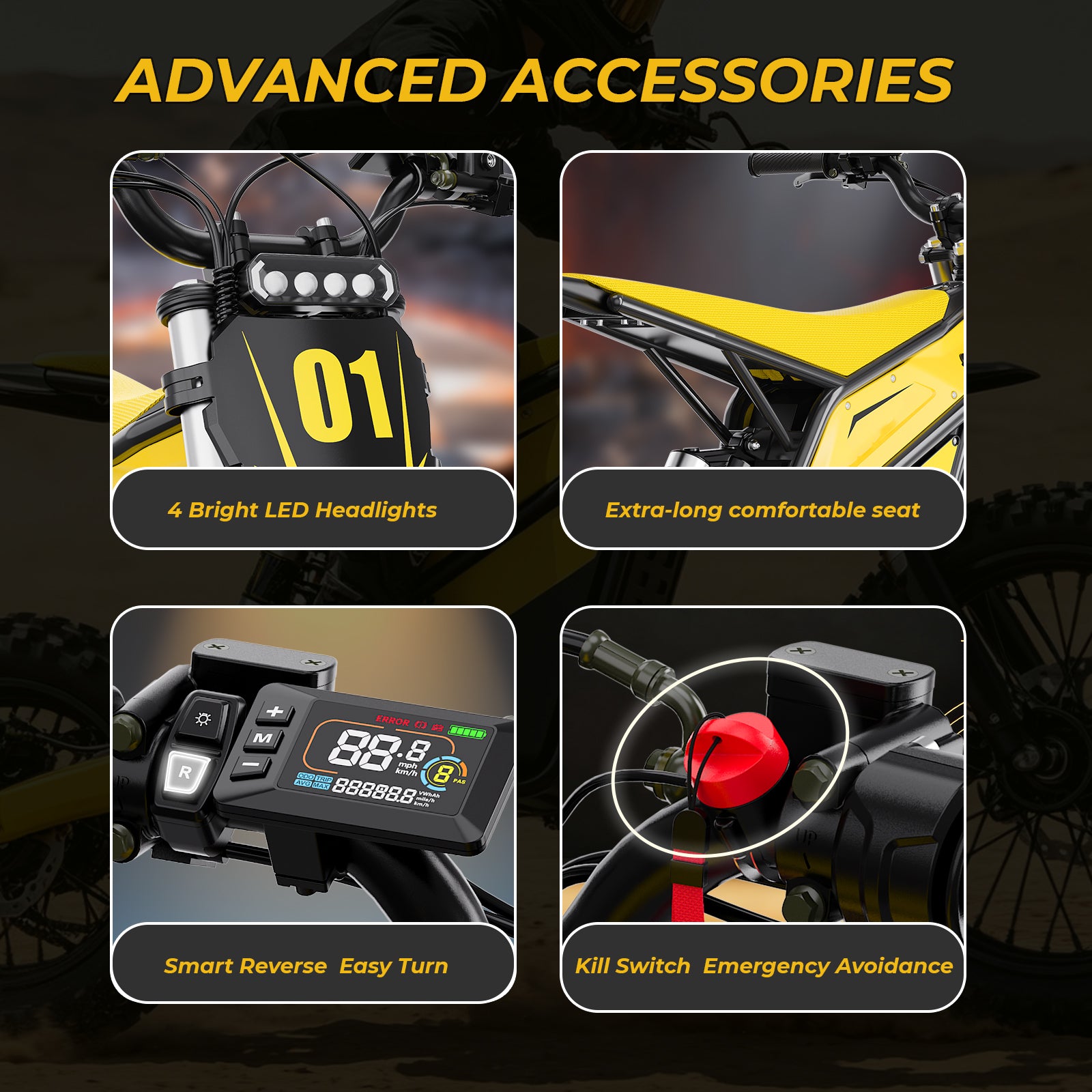 4000W Peak Motor Electric Dirt Bike, 52V 26Ah Battery Max 45 Mph Ebike , 14"/12" Tires, Dual Hydraulic Brakes, All Terrain Motorized Dirt Bikes