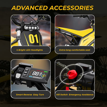 4000W Peak Motor Electric Dirt Bike, 52V 26Ah Battery Max 45 Mph Ebike , 14"/12" Tires, Dual Hydraulic Brakes, All Terrain Motorized Dirt Bikes