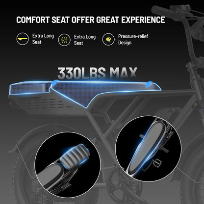 YareYi Electric Bike for Adults, 500W E-Mountain Bicycle, 20"x4" Fat Tire Ebike with Speedometer, 48V 624Wh Removable Battery 70Miles Range, 7 Speed and Full Suspension UL2849