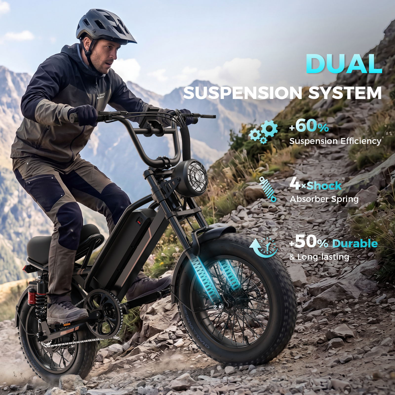 YareYi Electric Bike for Adults 16", 2000W Peak E-Mountain Bicycle, 28MPH Fat Tire Ebike, 48V 12.5Ah Removable Battery UL2849