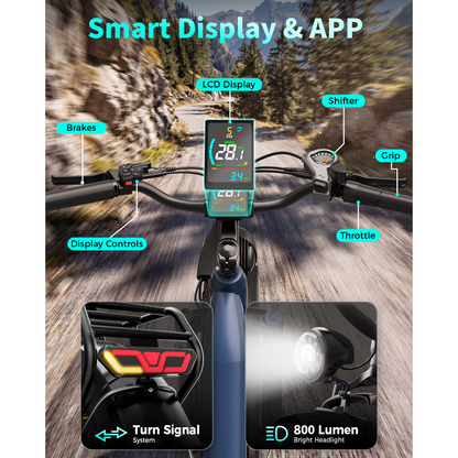 YareYi Electric Bike for Adults, 1500W Peak Motor 28 Mph, 48V 18Ah Removable Battery, 26'' x 4'' Fat Tire E-Mountain Bicycle, APP Control with Turn Signal, UL2849