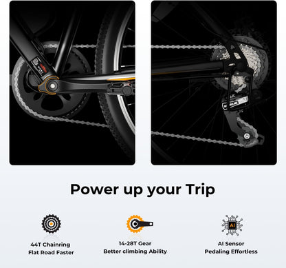 YareYi Electric Bicycle 26", 1000W Brushless Motor, 20MPH Electric Mountain Bike with 36V 10Ah Removable Battery, Shimano 7-Speed Bicycles, UL 2849