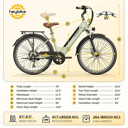 Electric Bike for Adults, 500W City Cruiser Ebike with 36V 13AH Built-in Battery, 26" Step-thru Electric Commuter Bike for Woman, Front Suspension, 7-Speed Bicycles UL2849
