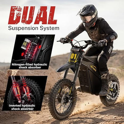 Electric Dirt Bike for Adults, 52V 26AH Battery Ebike, 14"/12" Fat Tire Electric Motorcycle for Teens, UL 2849