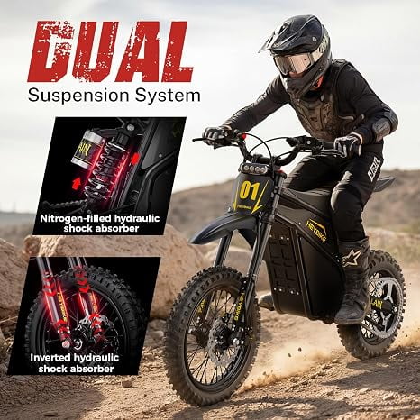 Electric Dirt Bike for Adults, 52V 26AH Battery Ebike, 14"/12" Fat Tire Electric Motorcycle for Teens, UL 2849