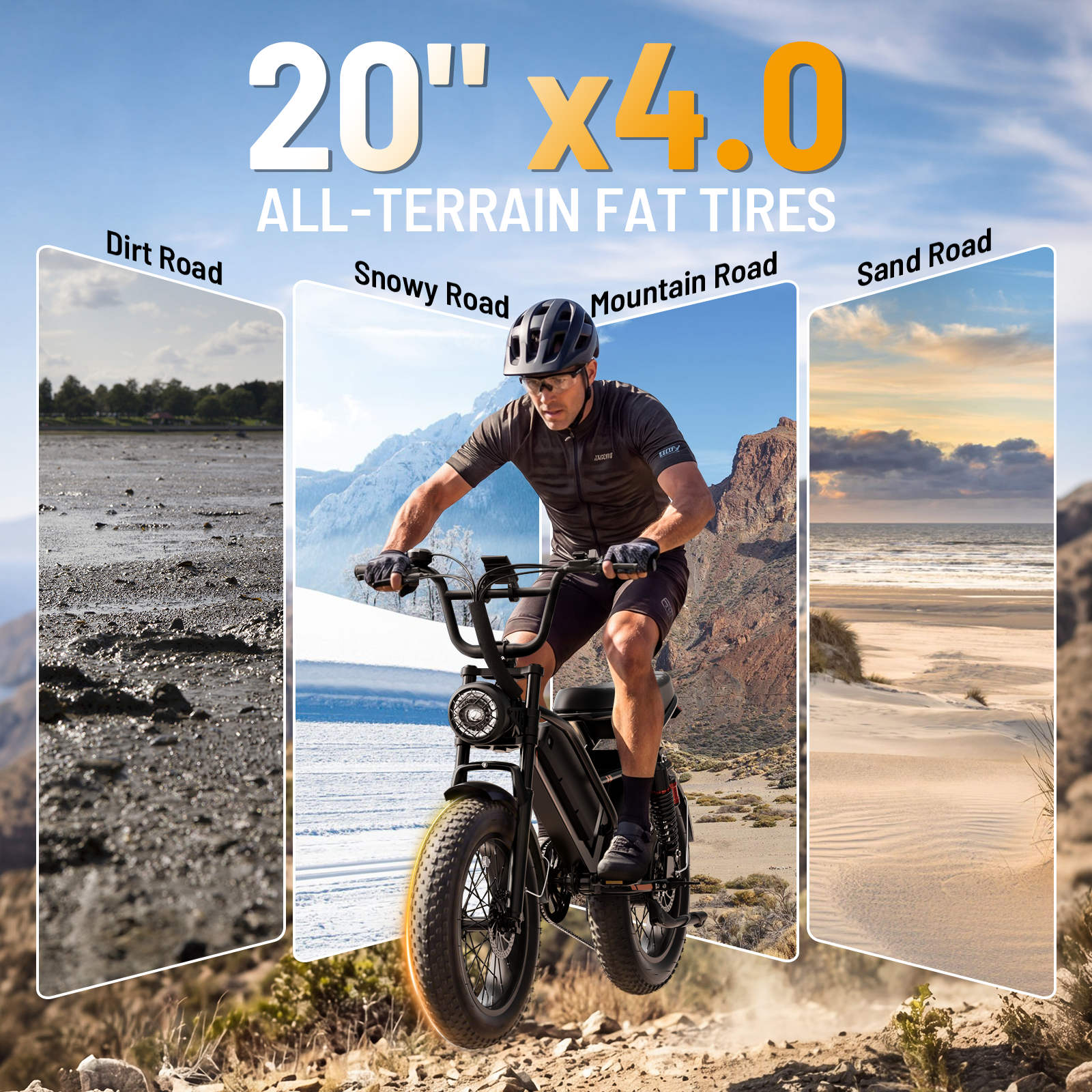 YareYi Electric Bike for Adults 20", 3000W Peak E-Mountain Bicycle, 32MPH Fat Tire Ebike, 48V 20Ah Removable Battery UL2849