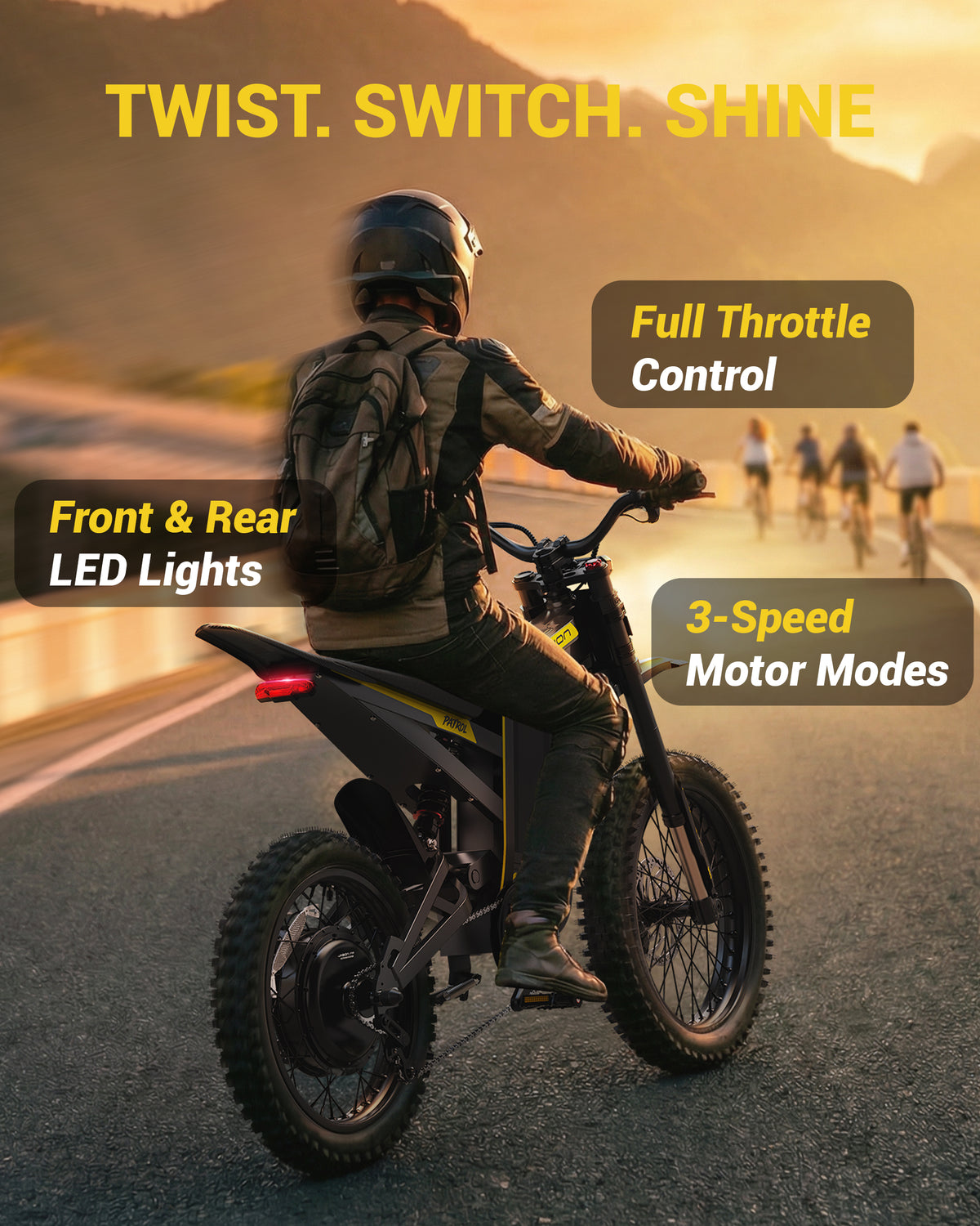 Jasion Patrol 52 Electric Dirt Bike for Adults 19"/17", 4000 Peak Motorcycle with 52V 30AH 1560Wh Battery, 50-Mile Range Fat Tire Electric Motorcycle, UL 2849
