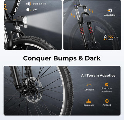 YareYi Electric Bicycle 26", 1000W Brushless Motor, 20MPH Electric Mountain Bike with 36V 10Ah Removable Battery, Shimano 7-Speed Bicycles, UL 2849
