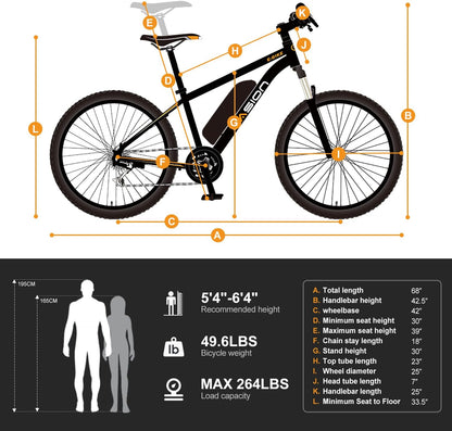 YareYi Electric Bicycle 26", 1000W Brushless Motor, 20MPH Electric Mountain Bike with 36V 10Ah Removable Battery, Shimano 7-Speed Bicycles, UL 2849