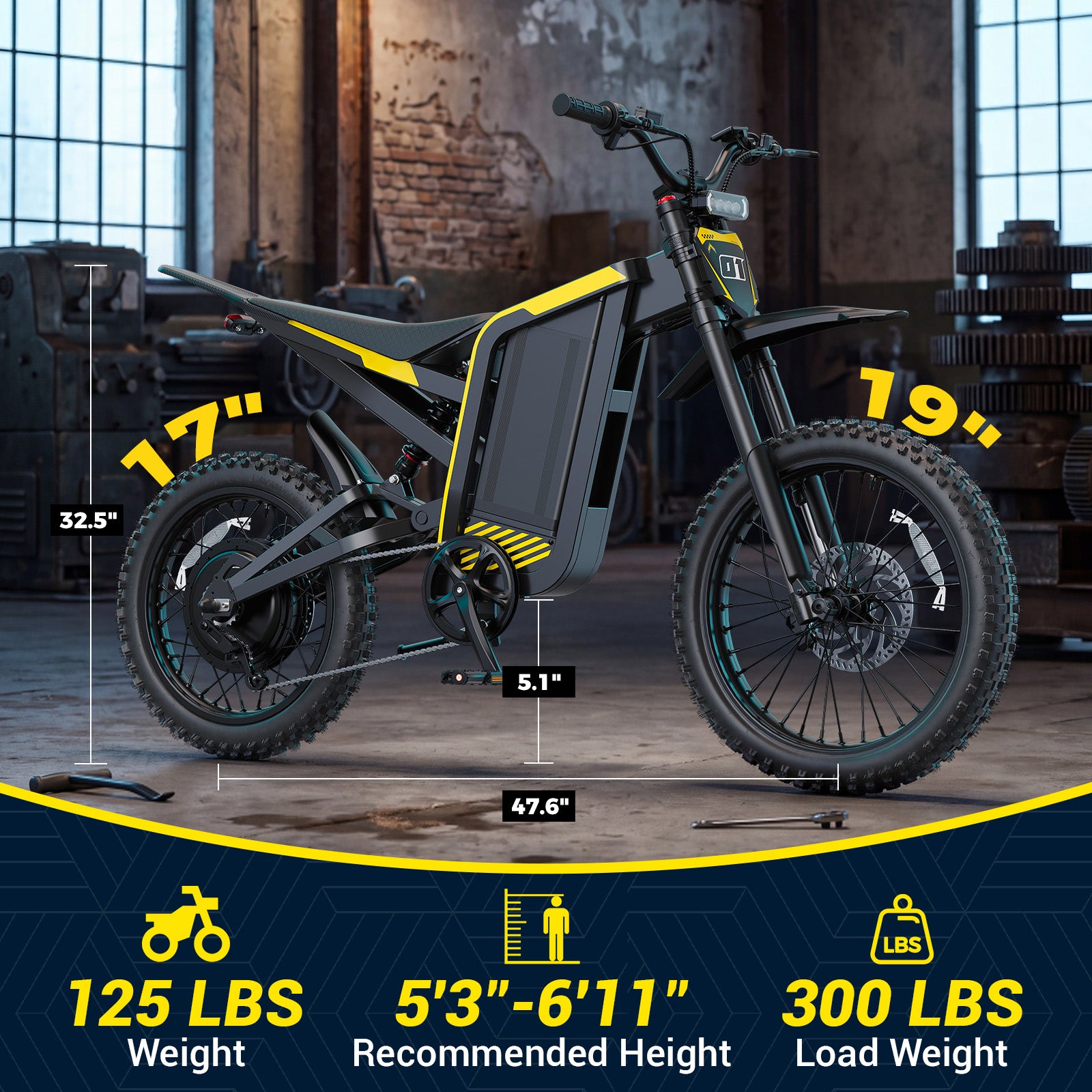 Electric Dirt Bike, 4000W Peak Motor Max 40 Mph , 52V 30Ah Battery, 19"/17" Tires, Dual Hydraulic Brakes, All Terrain Motorized Dirt Bikes