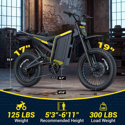 Electric Dirt Bike, 4000W Peak Motor Max 40 Mph , 52V 30Ah Battery, 19"/17" Tires, Dual Hydraulic Brakes, All Terrain Motorized Dirt Bikes