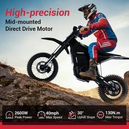 Yozma IN10 Electric Dirt Bike, 2600W Peak Motor Max 40 Mph , 48V 23Ah Battery, 14"/12" Tires, Dual Hydraulic Brakes, All Terrain Motorized Dirt Bikes