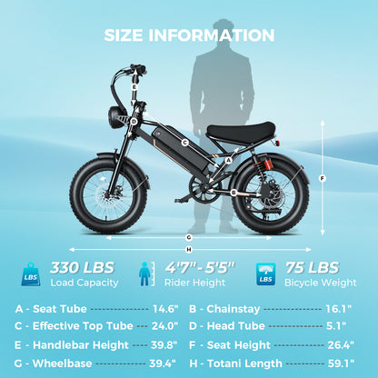 YareYi Electric Bike for Adults 16", 2000W Peak E-Mountain Bicycle, 28MPH Fat Tire Ebike, 48V 12.5Ah Removable Battery UL2849
