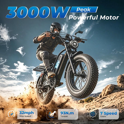 YareYi Electric Bike for Adults, 20 inch Fat Tire E Bike, 750W Electric Mountain Bicycle, 52V 20Ah Removable Battery UL2849